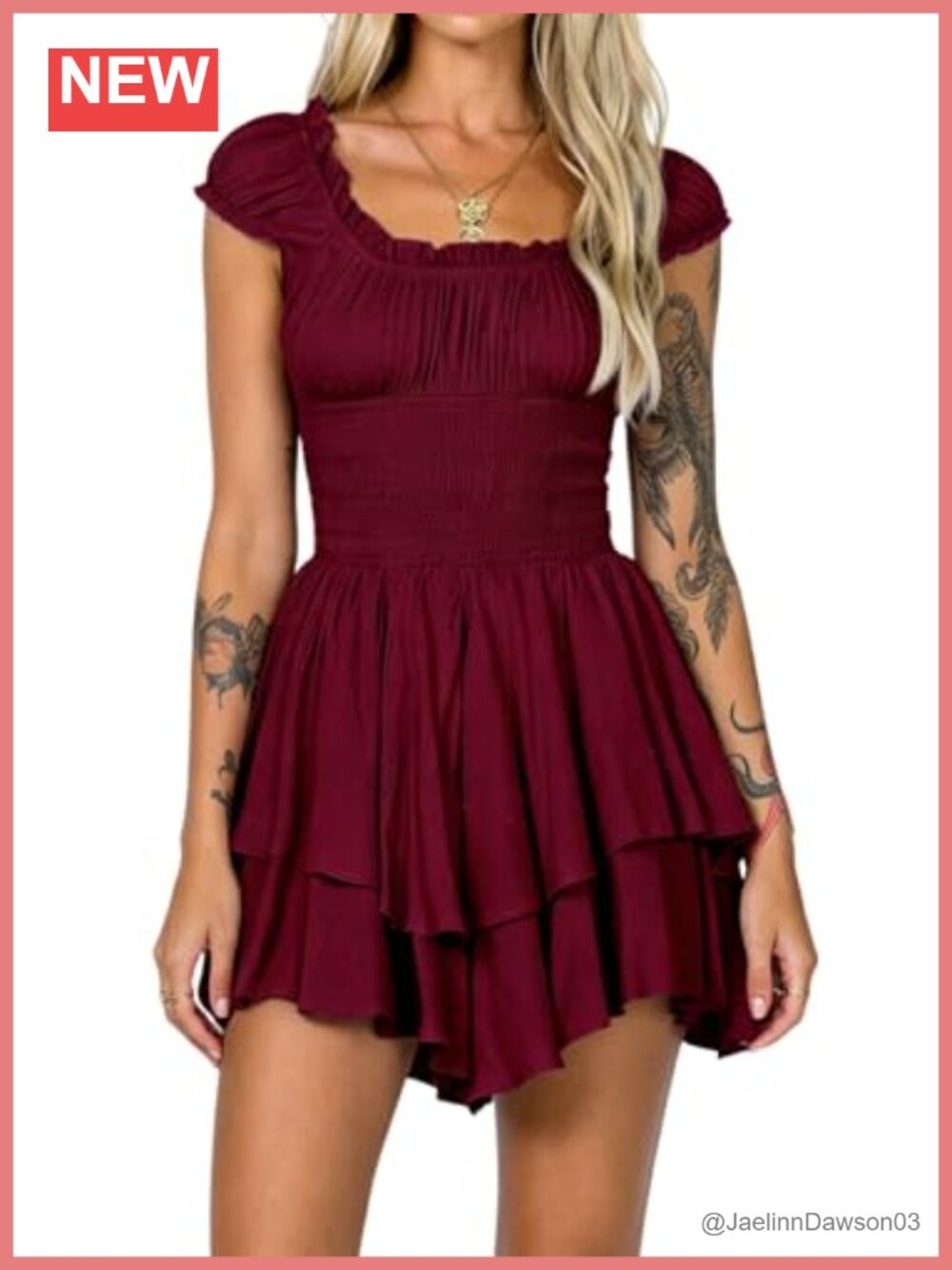 Women's Off Shoulder Puff Sleeve Swiss Dot Mini Dress Smocked Ruffle Layered